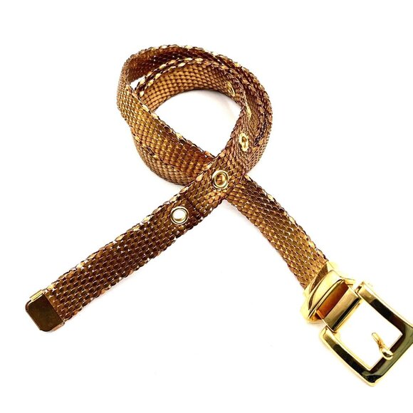 Vintage Retro Glam Gold Tone Shiny Mesh Women's Adjustable 29”-33” One Inch Wide - Picture 3 of 8